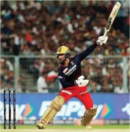  ?? — PTI ?? Rajat Patidar of Royal Challenger­s Bangalore plays a shot against Lucknow Super Giants during their IPL Eliminator at Eden Gardens in Kolkata on Wednesday.