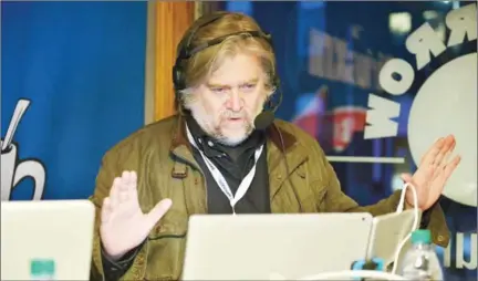  ?? PAUL MAROTTA/GETTY IMAGES NORTH AMERICA/AFP ?? Breitbart News Daily host Stephen Bannon live on air at SiriusXM Broadcasts’ New Hampshire primary coverage on February 8. Bannon has been tapped to be Donald Trump’s lead strategist.