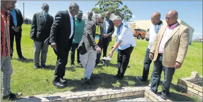  ?? Picture: LULAMILE FENI ?? PAYING HOMAGE: ANC president Cyril Ramaphosa and ANC national chairman Gwede Mantashe lay stones at the royal graves at Nqadu where kings are buried