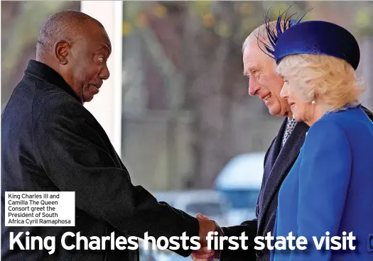  ?? ?? King Charles III and Camilla The Queen Consort greet the President of South Africa Cyril Ramaphosa