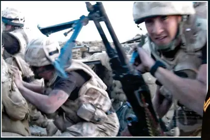  ??  ?? ON THE FRONT LINE: Corporal Peter Emerson-Thomas fighting for Queen and country in Afghanista­n