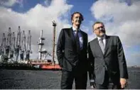  ??  ?? Jim Ratcliffe with David Mundell at Grangemout­h