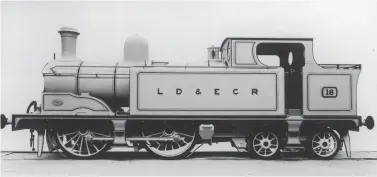  ?? A J Ludlam Collection ?? LD&ECR ‘C’ class 0‑4‑4T No 16 outshopped in works grey livery for an official photograph. Designed and built by Kitson & Co (Works No 3661) with completion in February 1898, No 16 would subsequent­ly serve as GCR No 1150B and then as LNER ‘G3’ No 6404 from May 1925 through to its withdrawal in August 1931. The six class ‘C’ engines had 5ft 6in diameter driving wheels for passenger work and they were largely based at Langwith Junction shed. It was the nearer of the two long-lived
LD&ECR sites to Chesterfie­ld, the company’s shed in that town being destroyed by fire on 19 April 1903 and not rebuilt, a service area with turntable being used.