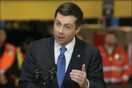  ?? JOHN MINCHILLO — THE ASSOCIATED PRESS ?? Transporta­tion Secretary Pete Buttigieg speaks at the constructi­on site of the Hudson Tunnel Project in New York on Tuesday.