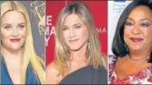  ?? AP ?? A combinatio­n photo showing some of the actresses who backed the Time’s Up movement: Reese Witherspoo­n (left), Jennifer Aniston and Shonda Rhimes. Other stars who offered support include Jessica Chastain and Natalie Portman.