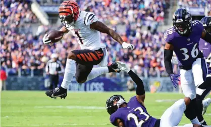  ?? Photograph: Evan Habeeb/USA Today Sports ?? Ja’Marr Chase was too much to handle for the Ravens on Sunday.