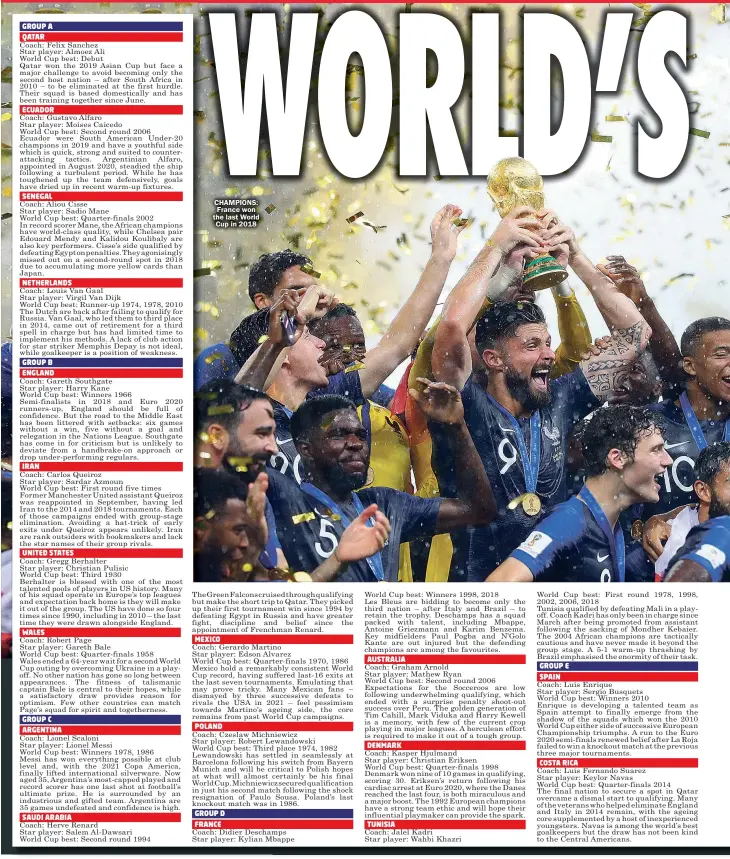  ?? ?? CHAMPIONS: France won the last World Cup in 2018
