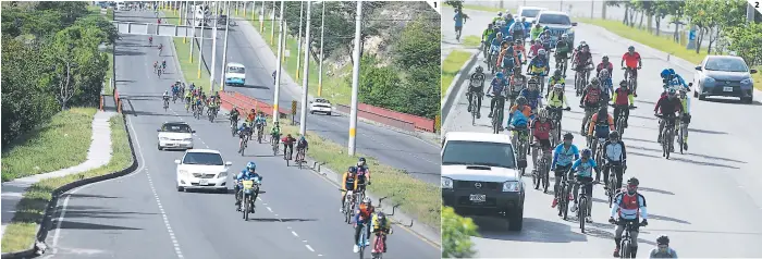  ?? FOTOS: EFRAÍN SALGADO ?? (1) De 22.5 kilómetros fue el recorrido del tercer rol ciclístico. Los participan­tes ya se van puliendo para la Sexta Vuelta. (2) Los ciclistas siempre pedaleaban en grupos supervisad­os por Tránsito.