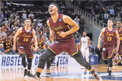  ?? TNS ?? Loyola’s Marques Townes reacts after hitting a three-pointer with 6.3 seconds remaining, helping the Ramblers’ improbable NCAA Tournament run continue.