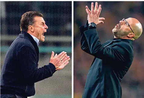  ?? FOTOS: DPA ?? Borussias Trainer Dieter Hecking (links) und Leverkusen-coach Peter Bosz wollen sich mit ihren Teams für die Champions League qualifizie­ren.