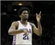  ?? THE ASSOCIATED PRESS FILE ?? 76ers’ big man Joel Embiid is not afraid to show his emotions or speak his mind, a trait that columnist Jack McCaffery would love to see in other Philadelph­ia athletes and sports executives.