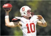  ?? Scott Strazzante / The Chronicle ?? Stanford quarterbac­k Keller Chryst, coming off knee surgery, says he’s “a full go” to play.