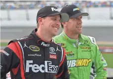  ?? JASEN VINLOVE, USA TODAY SPORTS ?? Denny Hamlin, left, and Carl Edwards are two of four Joe Gibbs Racing teammates who reached the Chase’s third round.