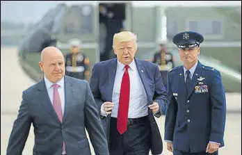  ?? AFP ?? Donald Trump and his national security advisor HR McMaster (left) board Air Force One at Andrews Air Force Base on Friday.