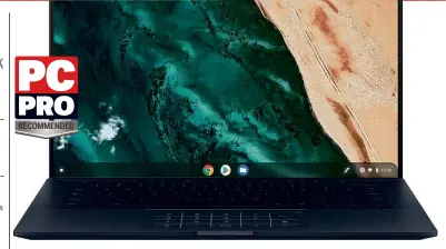  ?? ?? ABOVE The aluminium alloy chassis makes this a very attractive Chromebook
Lift the screen, and the rear of the chassis rises to create a slight typing angle