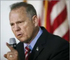  ?? ASSOCIATED PRESS ?? Former Alabama Chief Justice and U.S. Senate candidate Roy Moore speaks at a campaign rally, Monday in Henagar, Ala.