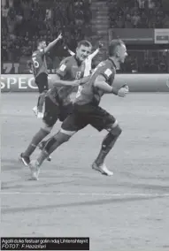  ?? FOTOT: F.Hazizllari ?? Agolli duke festuar golin ndaj Lihtenshte­jnit