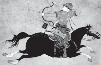  ??  ?? Ancient painting of Mongolian horseman