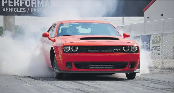  ?? PHOTOS: DEREK MCNAUGHTON/DRIVING.CA ?? The powerful Dodge Challenger Demon might be the most revered muscle car to roll off the factory floor.