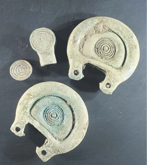  ?? ?? Part of the Peebles Hoard, a late Bronze Age hoard found near Peebles in June 2020 by a metal detectoris­t, who recovered about 21 copperallo­y artefacts before realising that there was still more in the ground the find has yet to be placed