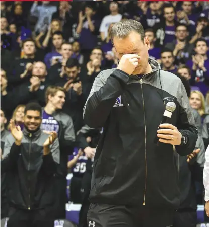  ?? | ASHLEE REZIN/ SUN- TIMES ?? Northweste­rn coach Chris Collins got emotional on Sunday, a historic day for the Wildcats.