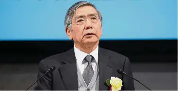  ??  ?? Financial regulator: Governor Haruhiko Kuroda and his colleagues haven’t specified what they might do with yield-curve targets as inflation picks up. — Bloomberg