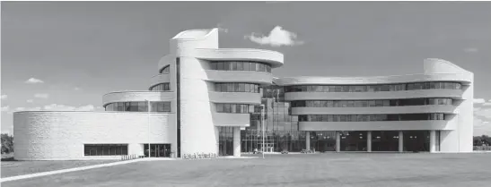  ??  ?? First Nations University Regina Built: 2003 Cost: $30.6 million
About the design: The semi-circular structure is clad in Tyndall limestone, the same stone Cardinal used at the Museum of Civilizati­on. The building features an inlaid ‘star blanket’...