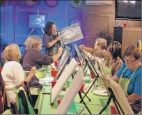  ?? ROSIE MULLALEY/THE TELEGRAM ?? Instructor Emma Dooley guides participan­ts in painting Teal Tree in the Moonlight during a recent Paint Nite class at Shenanigan’s bar in Foxtrap.