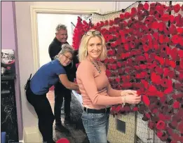  ??  ?? Love Loughborou­gh, Purple Pumpkin Patch and many volunteers have put together a special cascade of knitted and crocheted poppies for the town’s armistice day 100th anniversar­y.