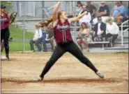  ?? PHOTO BY PETER WALLACE ?? Torrington pitcher Ali DuBois gutted through the last three innings of her 12-inning NVL tournament semifinal against Holy Cross with a split index finger on her pitching hand.