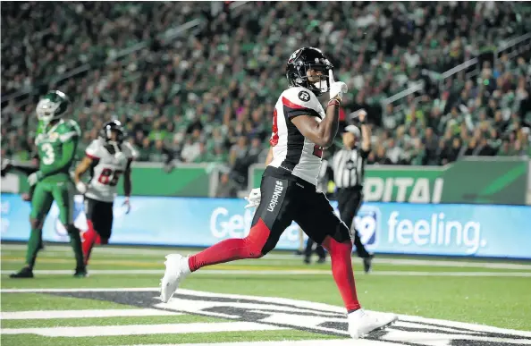  ?? THE CANADIAN PRESS ?? Redblacks running back William Powell rushed for 1,489 yards and two touchdowns on Saturday against a Roughrider­s defence that never knew what was coming.