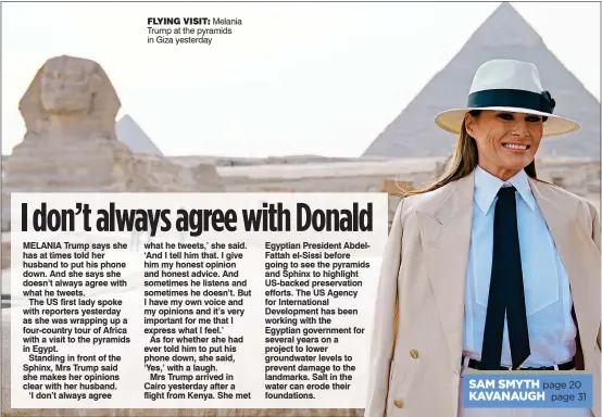  ??  ?? flying visit: Melania Trump at the pyramids in Giza yesterday