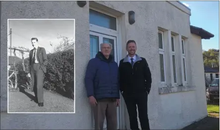  ??  ?? Stanley, with Stuart Dallas from the redevelopm­ent project, revisits the house in Jordanhill Campus where he was born, and inset, in the garden as a young man