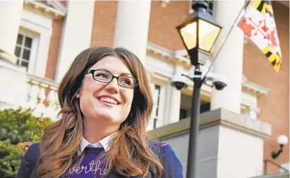  ?? AMY DAVIS/BALTIMORE SUN ?? Sarah Elfreth of Annapolis, in her first bid for office, won the Senate race in Anne Arundel County’s District 30. She is one of 71 women who won election to the Maryland legislatur­e on Tuesday.