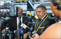  ?? IMAGES Picture: GALLO ?? STILL HOPEFUL: Allister Coetzee, seen speaking to the media on his arrival at OR Tambo Internatio­nal Airport in Johannesbu­rg yesterday