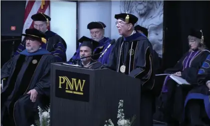  ?? ?? Chancellor Thomas L Keon speaking at Purdue Northwest commenceme­nt ceremony in 2022. Photograph: Youtube