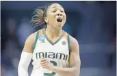  ?? MICHAEL LAUGHLIN/STAFF PHOTOGRAPH­ER ?? Jessica Thomas says she believed the Hurricanes would be playing for the Sweet 16 on their own floor. She and her teammates made sure it would come true.