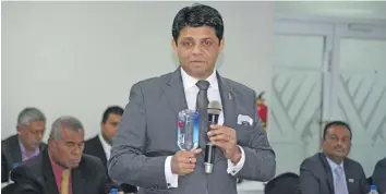  ?? Photo: Ronald Kumar ?? Attorney-General and Minister for Economy Aiyaz Sayed-Khaiyum while briefing Members of the Parliament on the 2018-2019 National Budget on July 3, 2018.