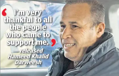  ??  ?? GO FREE: Hameed Khalid Darweesh is released from detainment Saturday at JFK Airport.