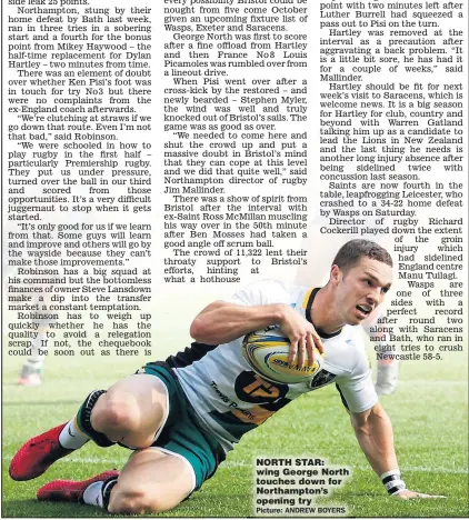  ??  ?? NORTH STAR: wing George North touches down for Northampto­n’s opening try