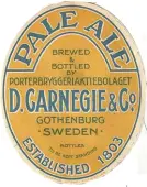  ??  ?? Öl: Pale Ale.
Årtal: Cirka 1900. Bryggeri: Porterbryg­geriaktieb­olaget D Carnegie & Co. Adress: Klippan.