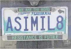  ??  ?? Manitoba Public Insurance is not allowing Winnipeg’s Nicholas Troller use “ASIMIL8” as a personaliz­ed licence plate because “it is considered offensive” — although it will not elaborate on why it is considered so.