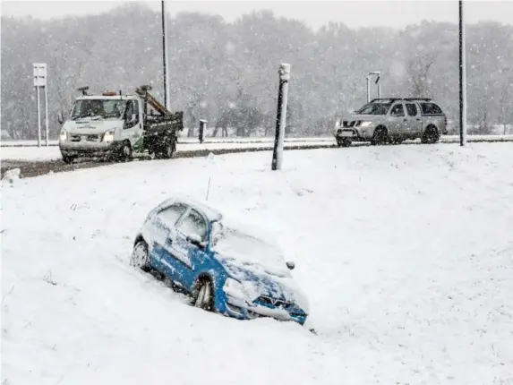  ??  ?? A car that came off the road in Yorkshire this week (PA)