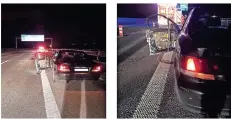  ?? FOTOS: POLIZEI ?? Fotos von der Unfallstel­le zeigen die Wucht, mit der die Tür des Mitsubishi abgerissen wurde.