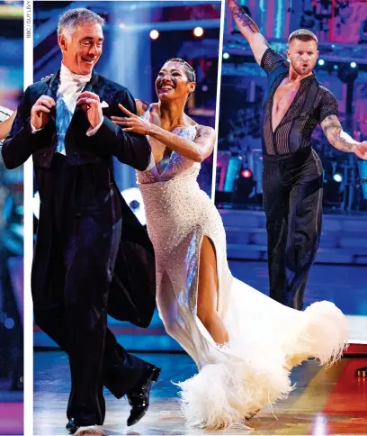  ?? ?? THE SHOW GOES ON:
From left, Sara Davies and Aljaz Skorjanec, Greg Wise and Karen Hauer, and Adam Peaty and Katya Jones dancing last night