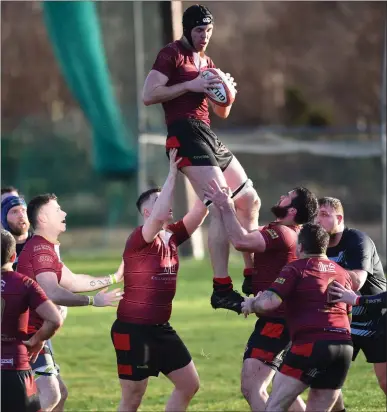  ??  ?? Gleeson Killarney Rugby wins a clean line out against Killorglin in the Munster Junior League Division 3 game in Barraduff Community Centre Pitch on Sunday Photo by Michelle Cooper Galvin