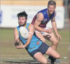  ??  ?? PASS: Nhill’s Jake Harrup in action last year.