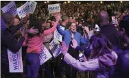  ?? AP PHOTO/BEBETO MATTHEWS ?? Democratic presidenti­al candidate Sen. Elizabeth Warren, D-Mass., arrives at a campaign event Jan. 7 at Brooklyn’s Kings Theatre in New York.