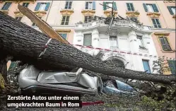  ??  ?? Zerstörte Autos unter einem umgekracht­en Baum in Rom