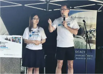 ?? CHERYL CHAN ?? Health Minister Adrian Dix and MLA Anne Kang at the start of the Investors Group Walk for Alzheimer’s on Sunday. Dix announced $2.7 million in funding to help those who are struggling with the disease.